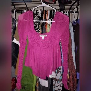 Fuchsia Ruched Long-Sleeve Fairy Top